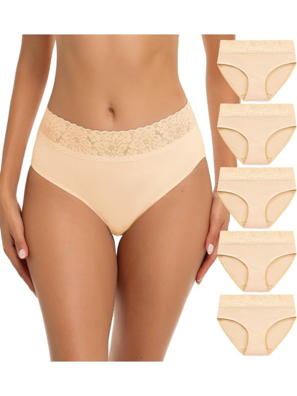 Soft Cotton Bikini Panties Set - Lace Trim Hipster Briefs for Women, 5 Pack